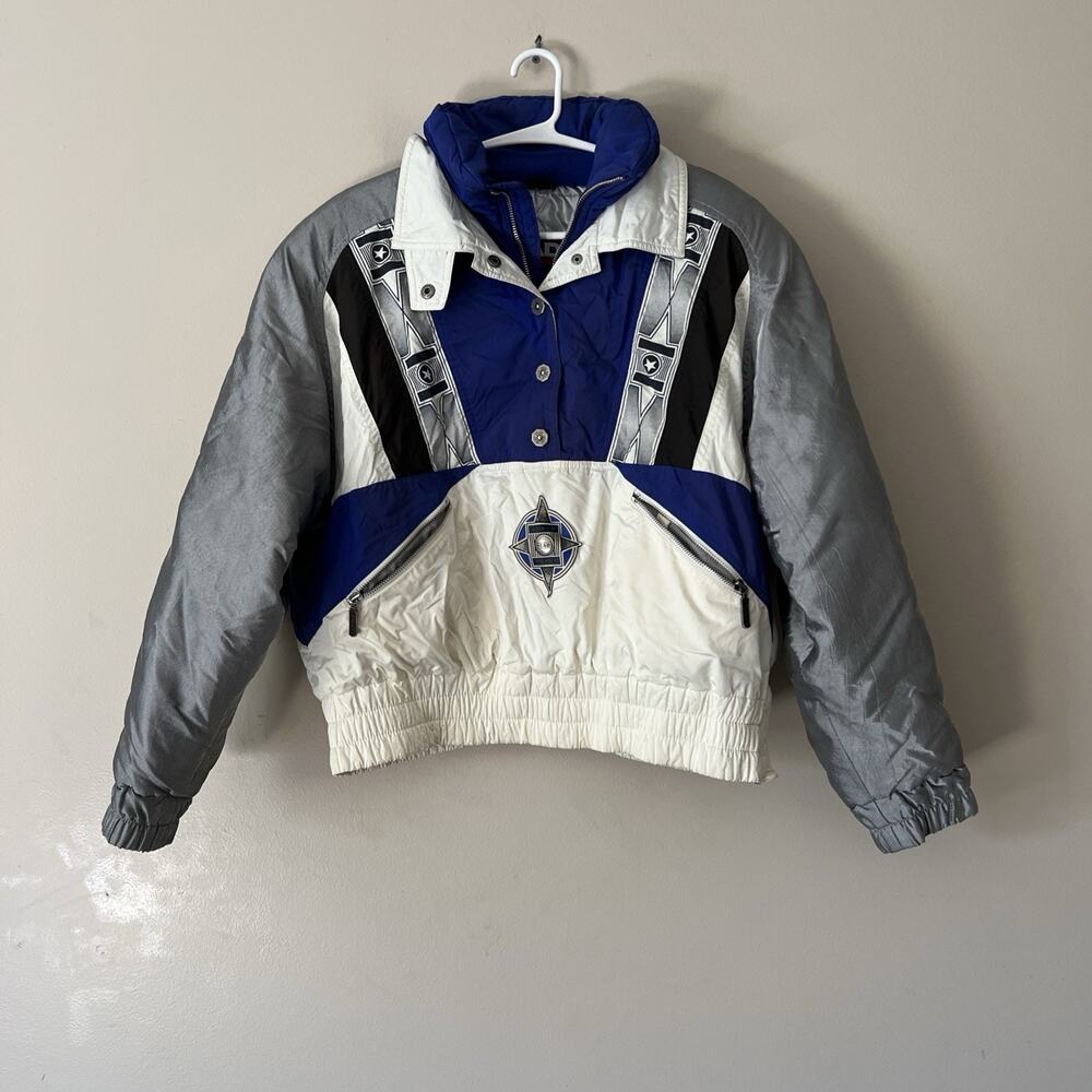 Vintage Head Sportswear Ski Jacket Blue Silver Black Colorblock Size 8